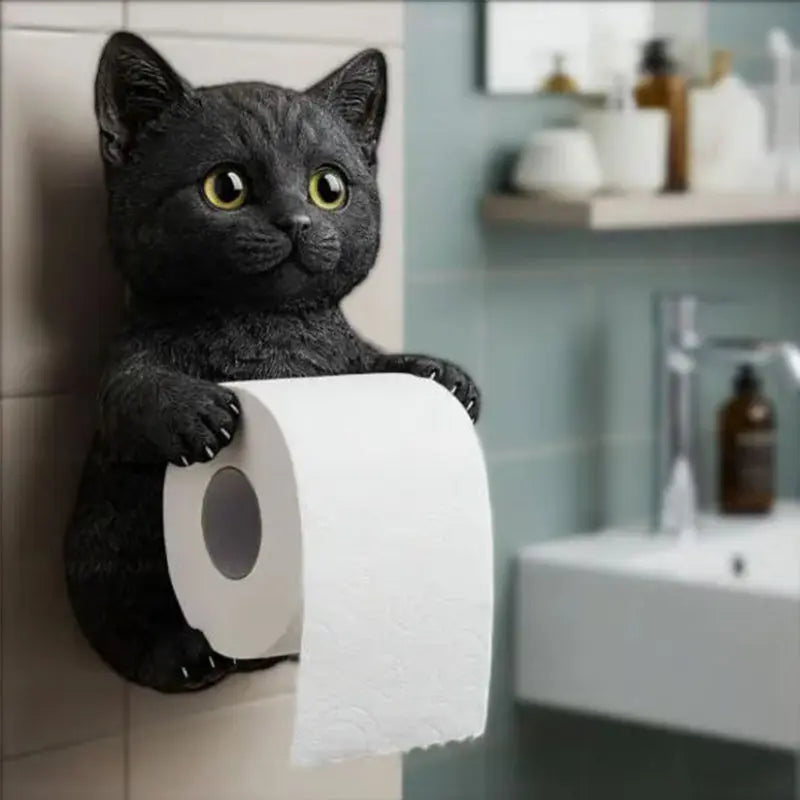 Väggmonterad toalettpappershållare med kattansikte — Söt dispenser i hartspapper för badrumsinredning