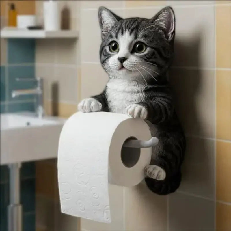 Väggmonterad toalettpappershållare med kattansikte — Söt dispenser i hartspapper för badrumsinredning