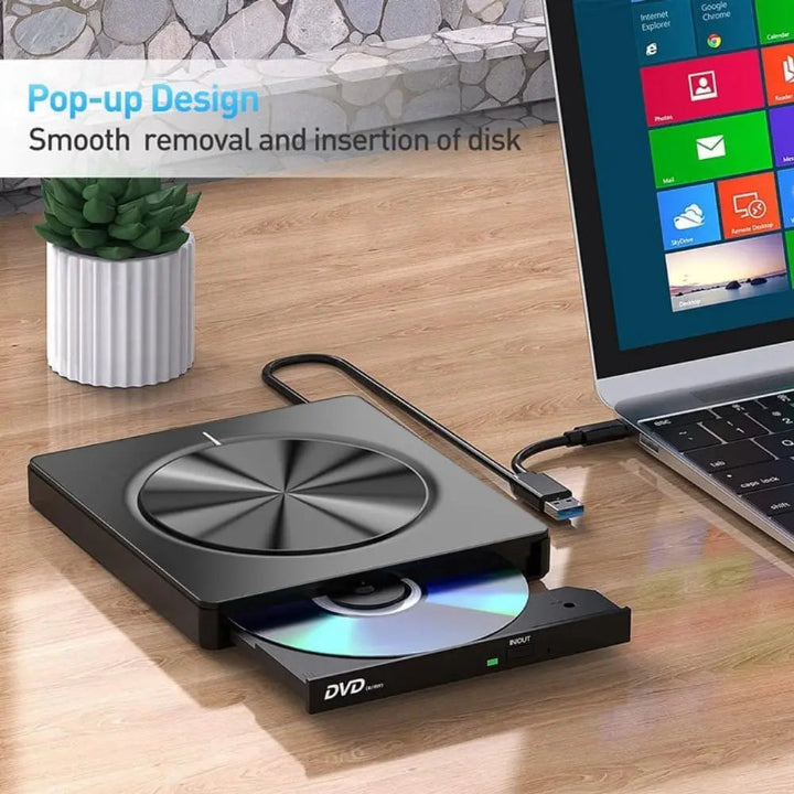 Extern CD/DVD-brännare – Plug & Play-enhet för musik och filmer