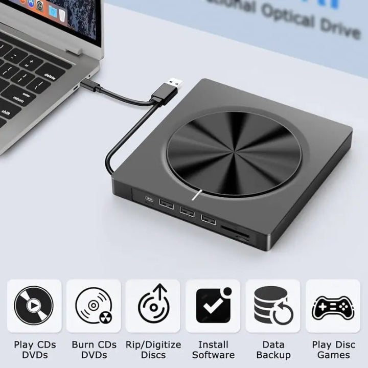 Extern CD/DVD-brännare – Plug & Play-enhet för musik och filmer