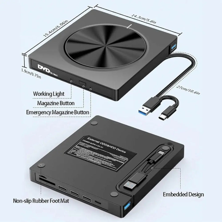 Extern CD/DVD-brännare – Plug & Play-enhet för musik och filmer