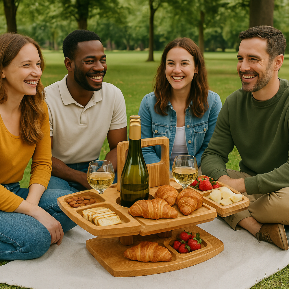Hopfällbart vinpicknickbord – Bärbart träställ för utomhusaktiviteter och sammankomster