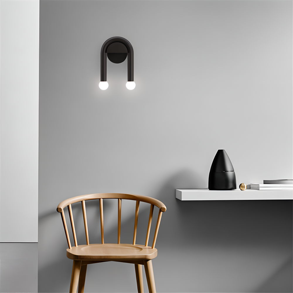 Modern dubbel LED-vägglampa – svart metallbåge accentlampa