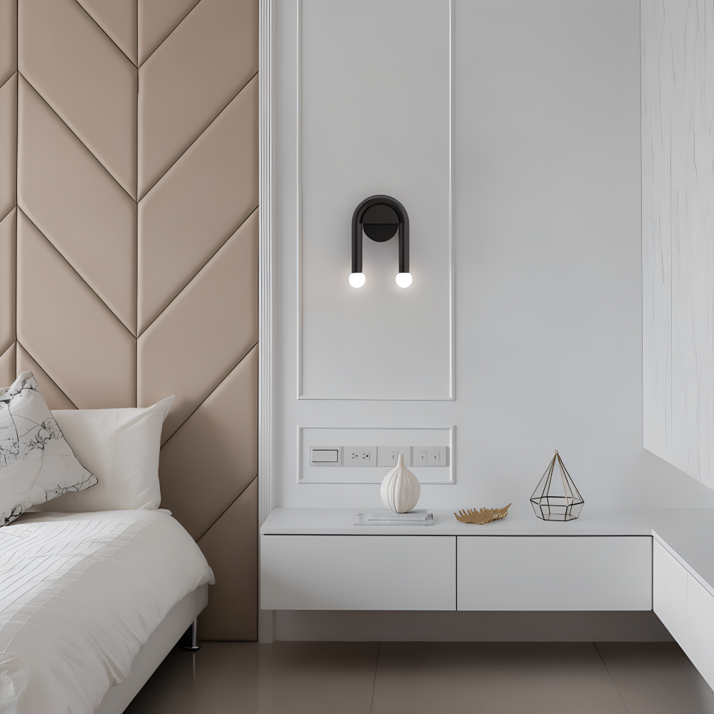 Modern dubbel LED-vägglampa – svart metallbåge accentlampa
