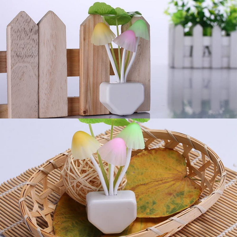 Färgskiftande LED-nattlampa med svampmotiv – Sensorlampa med plugg för en drömsk atmosfär