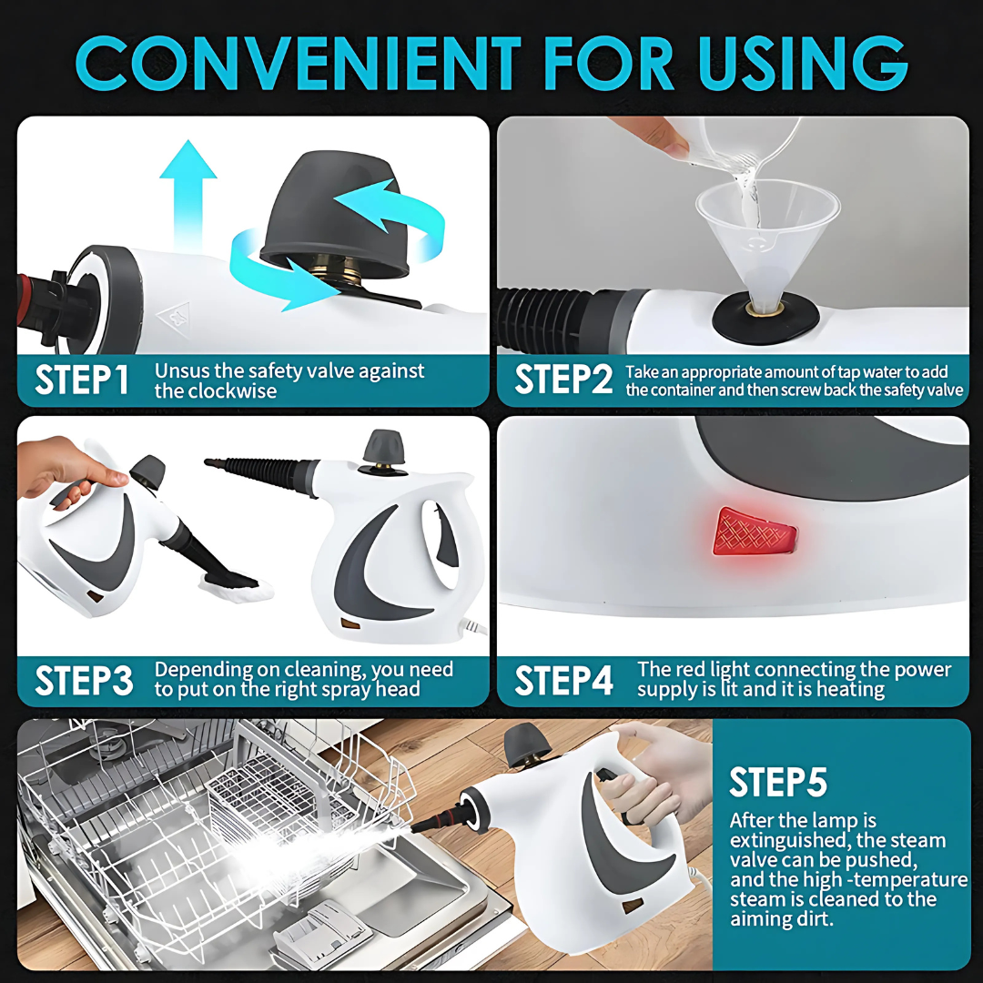 Allt-i-ett-ångtvätt för hemmabruk – Kraftfull rengöring av flera ytor för golv, kakel och fönster