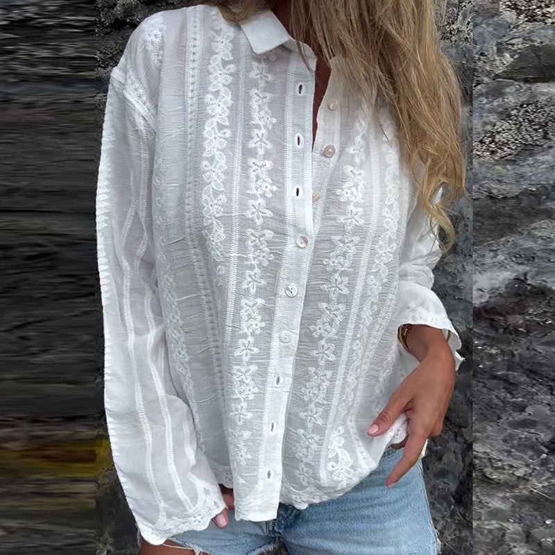 Broderad långärmad blus för kvinnor