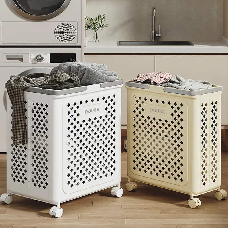 Hopfällbar tvättkorg — Rymlig hjulkorg för enkel transport