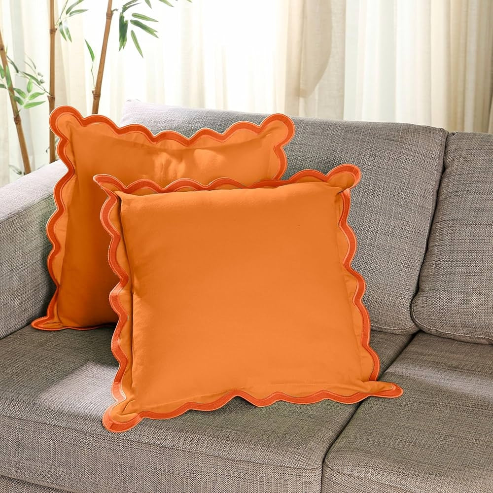 Örngott i bomull med vågig kant - Modernt dekorativt kuddfodral