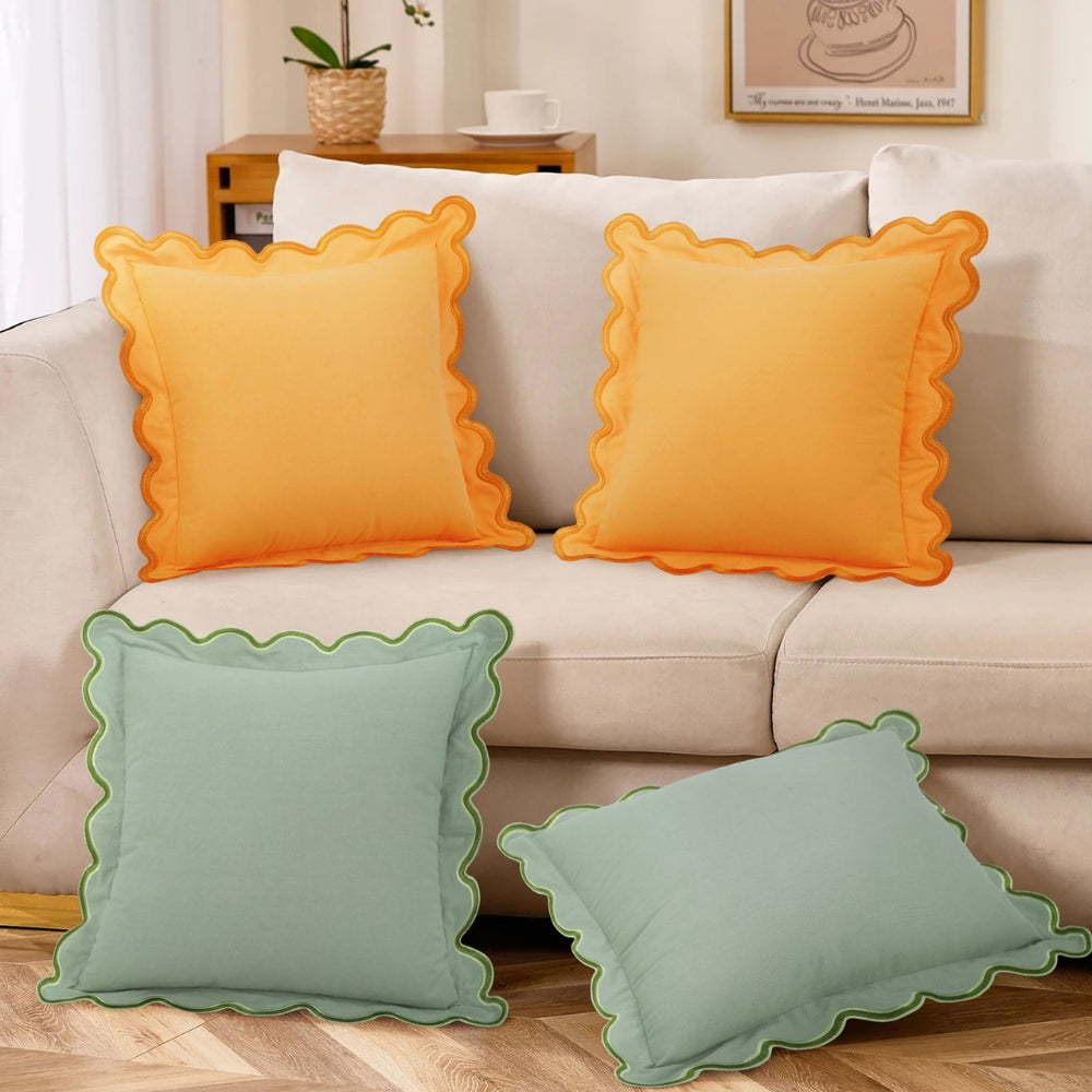 Örngott i bomull med vågig kant - Modernt dekorativt kuddfodral