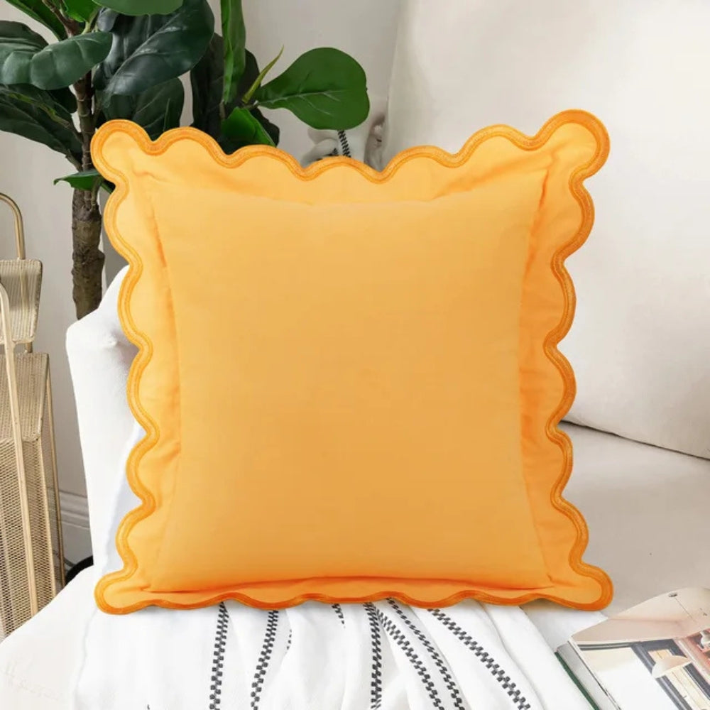 Örngott i bomull med vågig kant - Modernt dekorativt kuddfodral