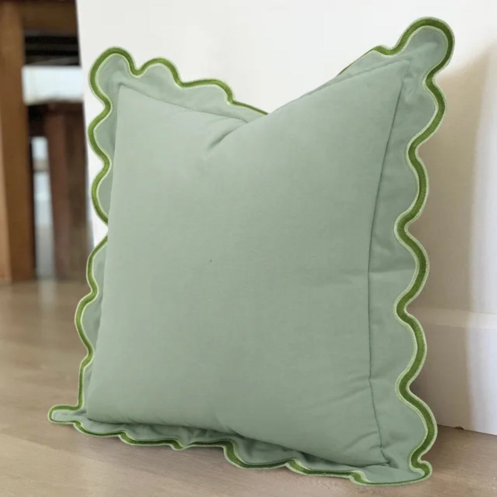 Örngott i bomull med vågig kant - Modernt dekorativt kuddfodral