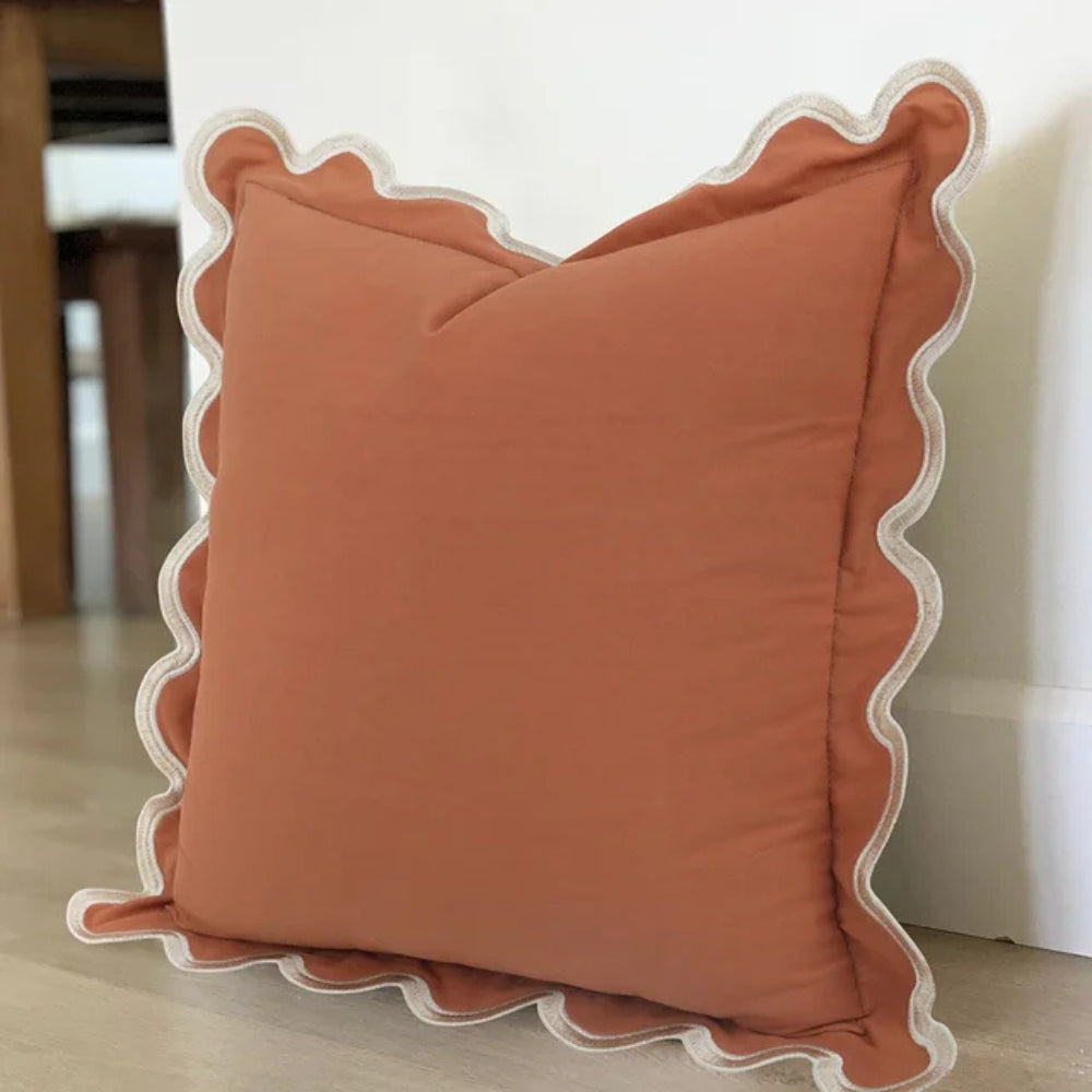 Örngott i bomull med vågig kant - Modernt dekorativt kuddfodral