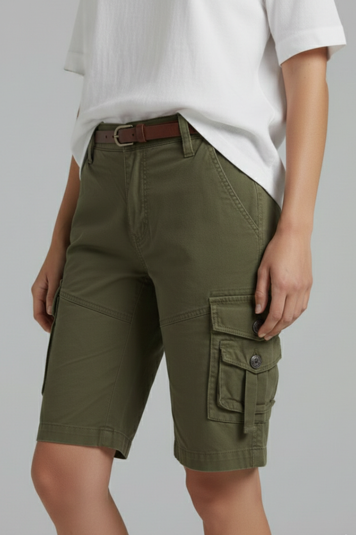 Cargoshorts med hög midja för kvinnor – Sommarbyxor med flera fickor och funktion