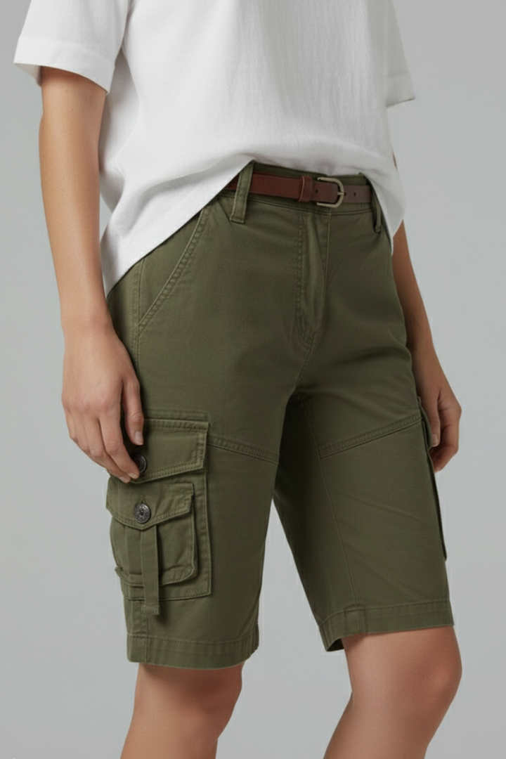 Cargoshorts med hög midja för kvinnor – Sommarbyxor med flera fickor och funktion