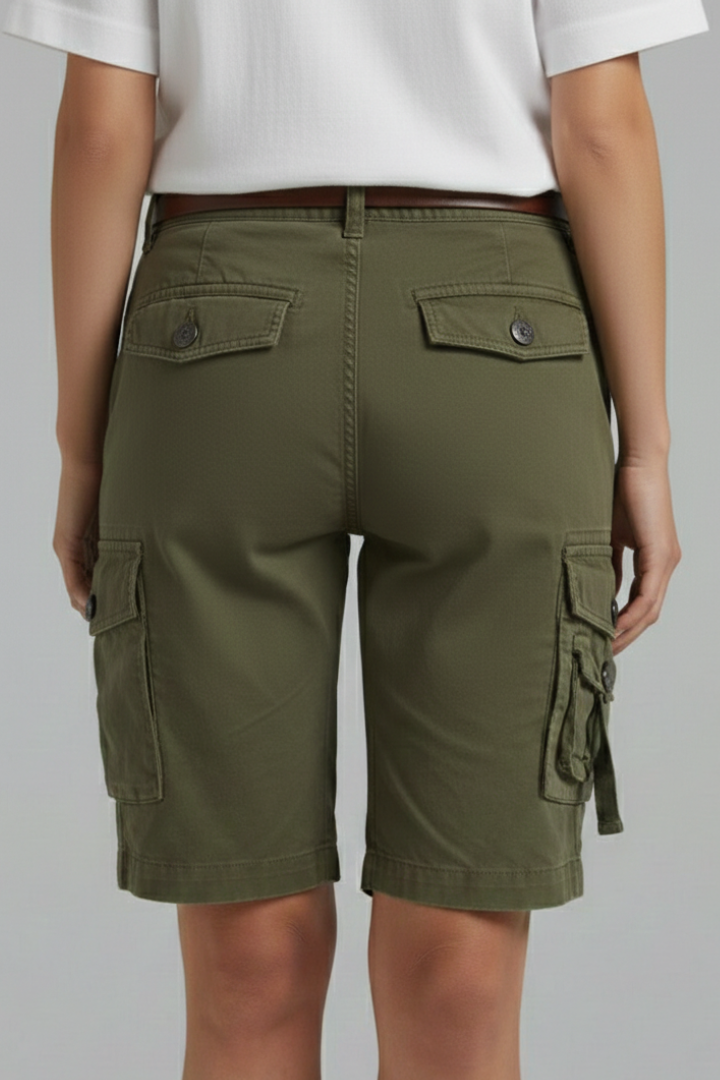 Cargoshorts med hög midja för kvinnor – Sommarbyxor med flera fickor och funktion