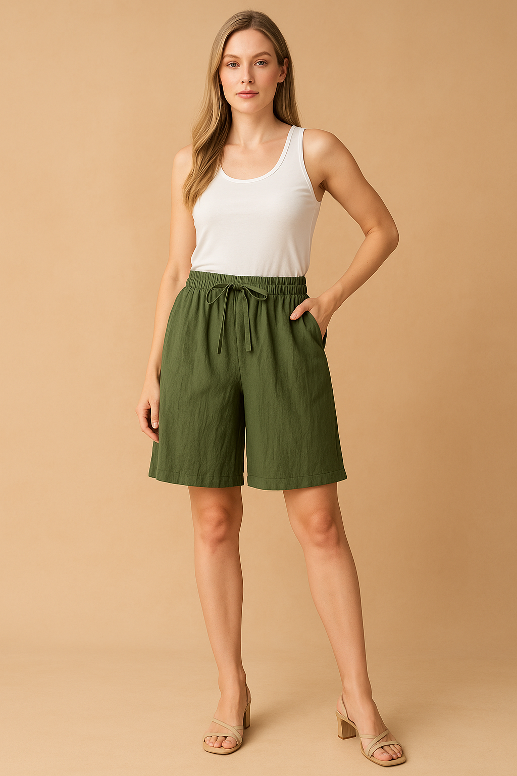 Damshorts med justerbar knytband i midjan, enkla att bära
