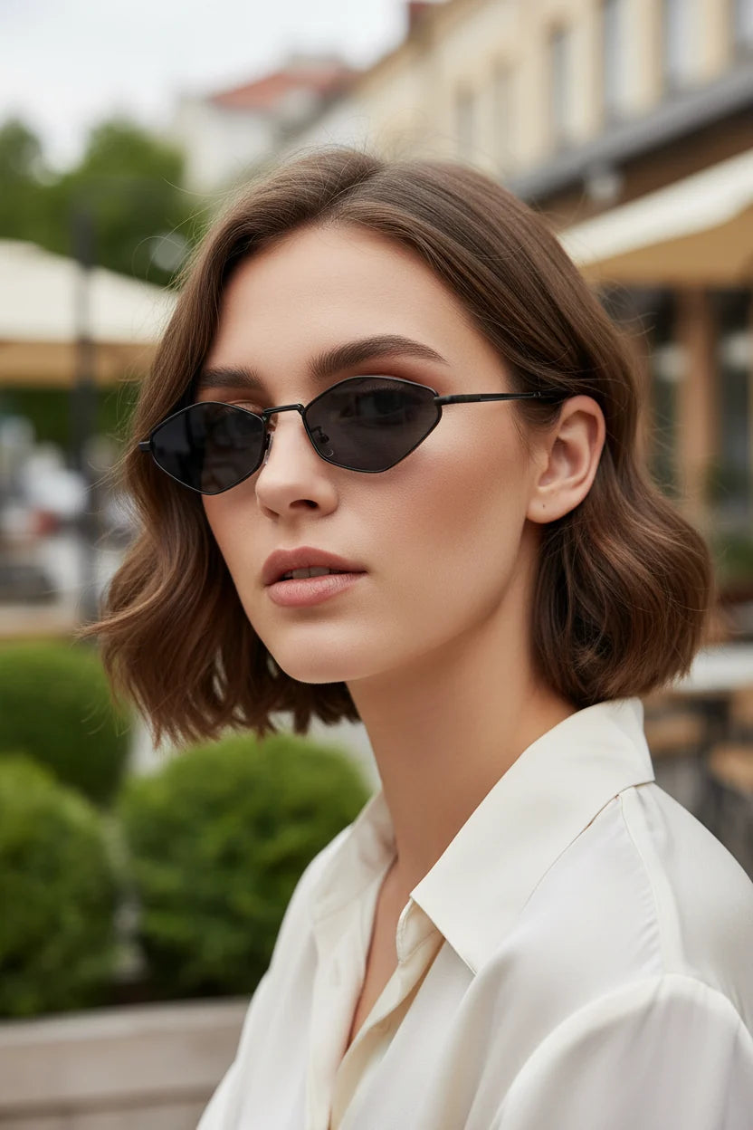 Dam vintage cat eye-solglasögon – smala ovala modeglasögon