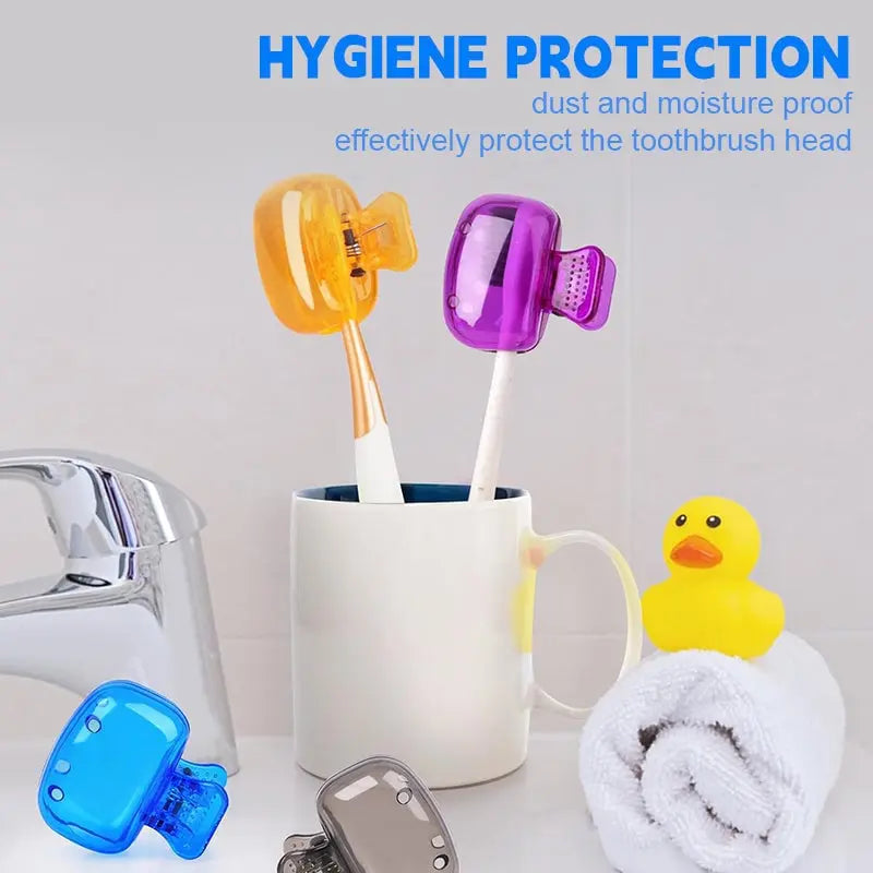 Tandborsteskydd med klämmskydd och resefodral – Hygieniska dammskydd (set om 4)