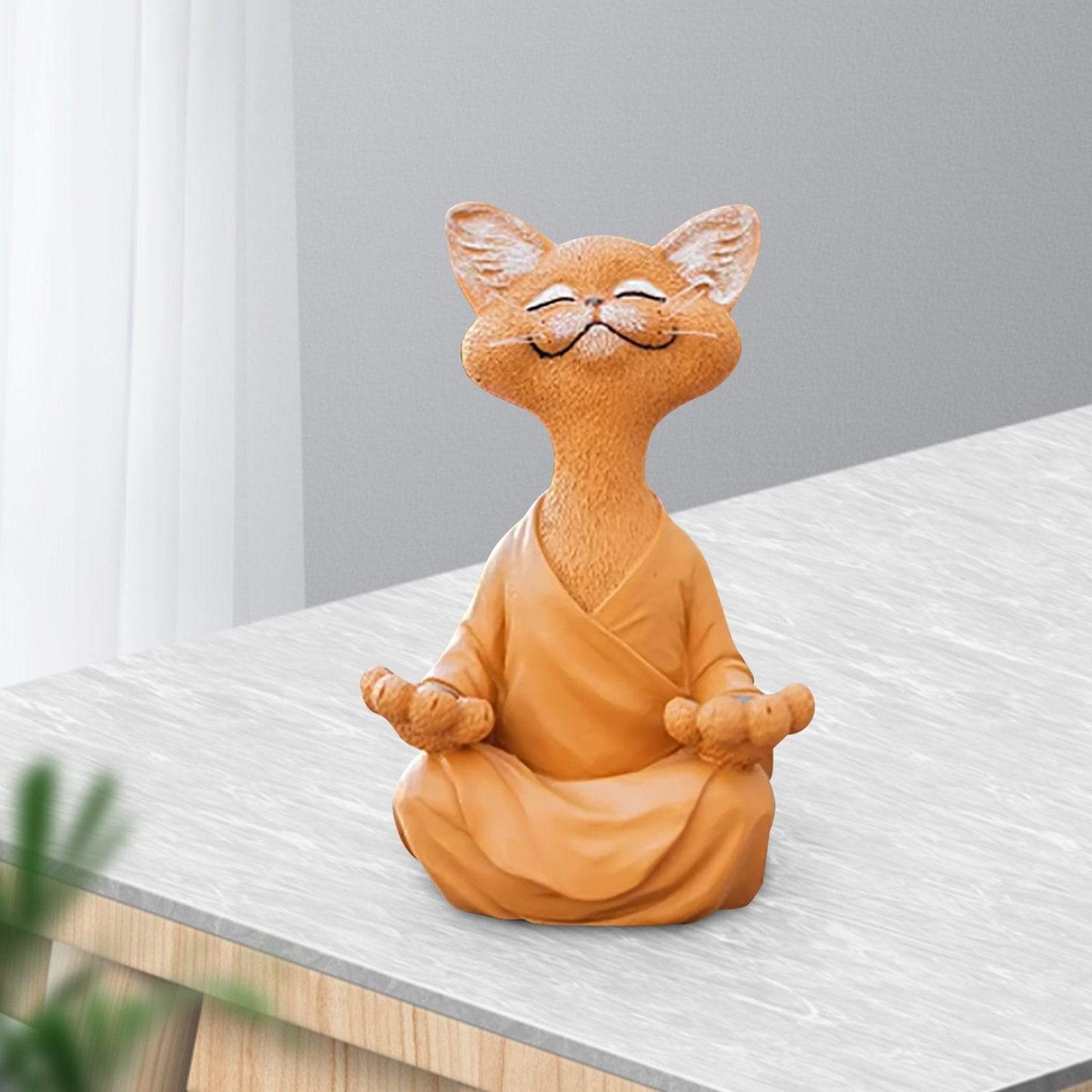 Fridfull Buddhakattstaty - Zenmediterande kattfigur