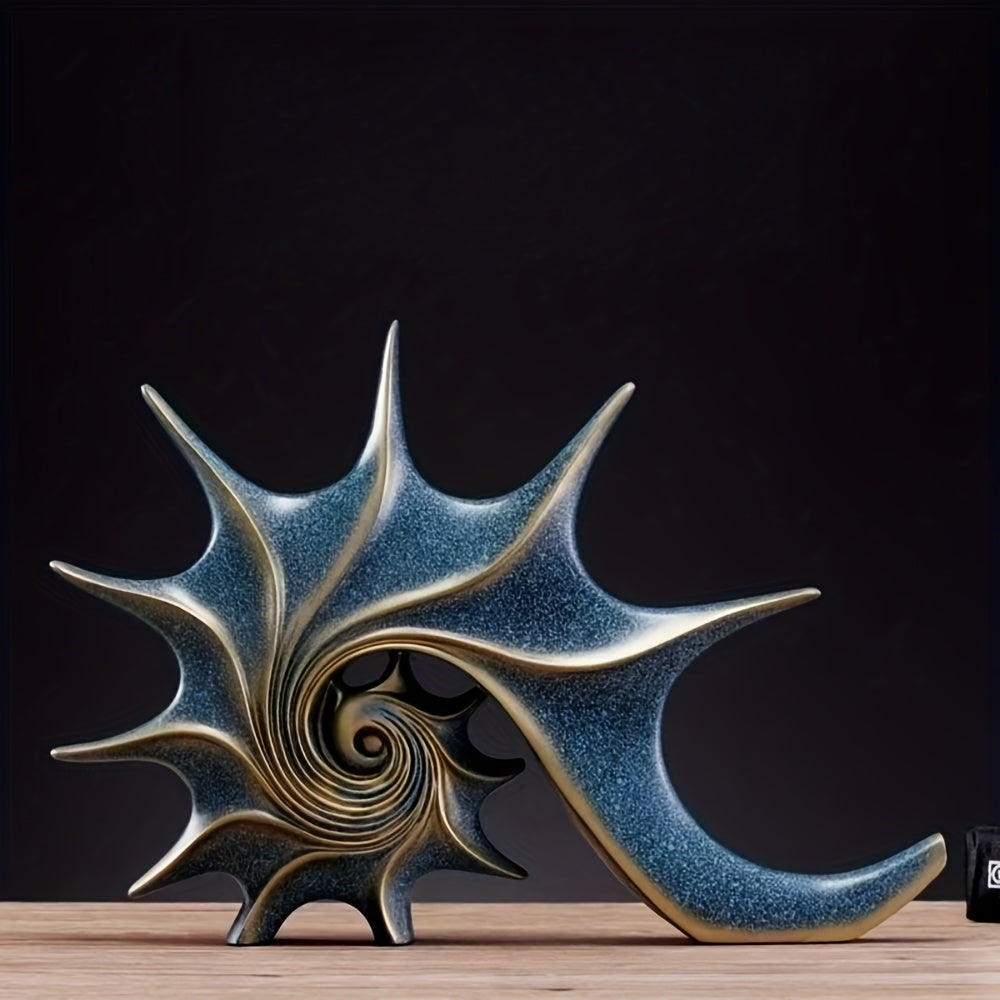 Elegant blå & guld snäckskulptur - Lyxig harts kustfantasi heminredningsdekor