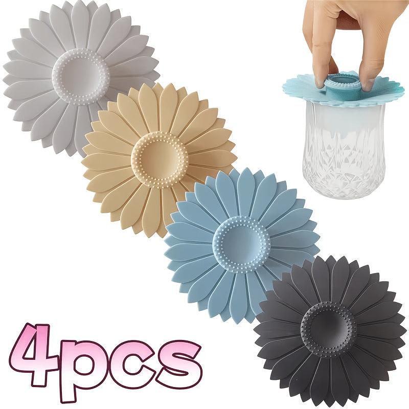 Värmebeständiga silikonmugglock – Blommiga muggskydd (4-pack) Återanvändbara dryckesskydd
