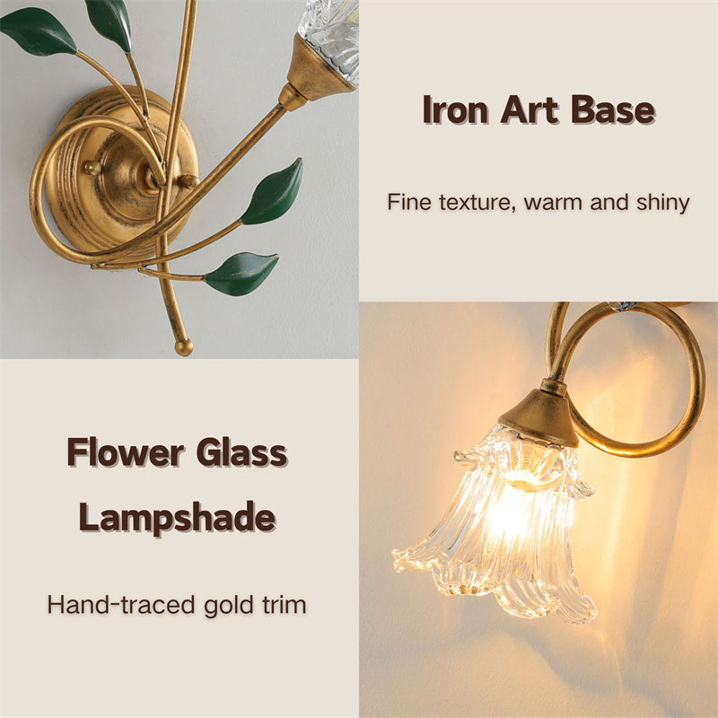 Vägglampa med konstnärlig blommotiv – Handgjord glaslampa för heminredning