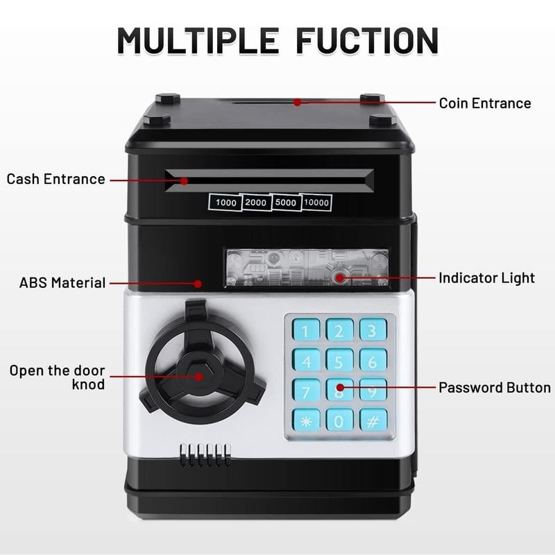 Elektronisk sparbössa för barn - bankomatliknande mynt- och kontantskåp