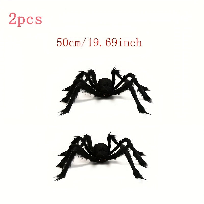 2-pack 50 cm jättespindlar för Halloween med nät – kuslig trädgårdsdekoration och rekvisita för hemsökta fester
