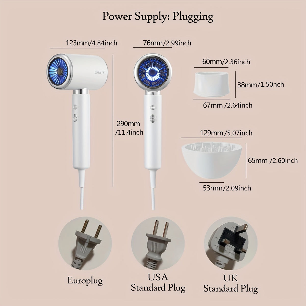 Professionell 2000W jonisk hårtork – Tyst, snabbtorkande med negativ jonteknik