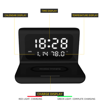 Allt-i-ett trådlös laddningsstation – Snabb 10W effekt med LED-display för telefoner och tillbehör