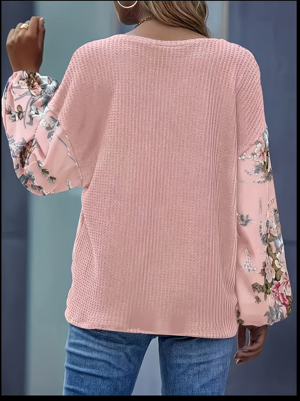 Damblus med lång ärm och blommigt tryck