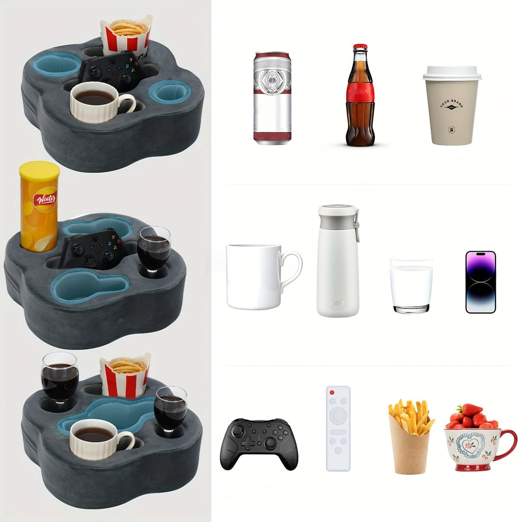 Bärbar soffa med mugghållare och kudde – plyschbricka för drycker, fjärrkontroller och tillbehör