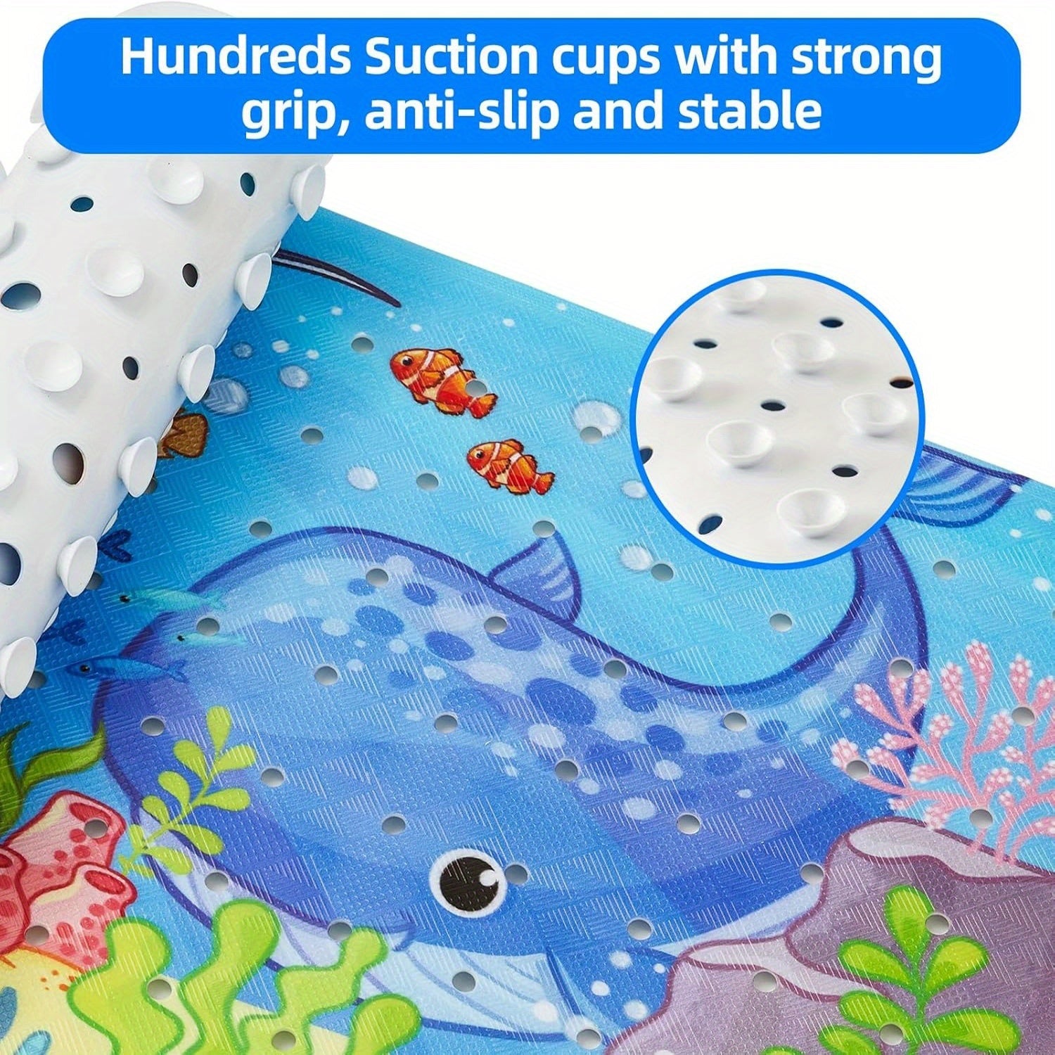 Halkfri badrumsmatta för barn – Rolig tecknad design med sugkoppar och dräneringshål