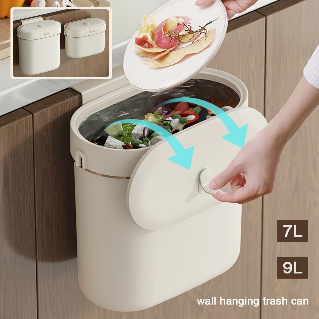 Väggmonterad soptunna för kök – Platsbesparande hängande avfallsbehållare med luktsäkert lock