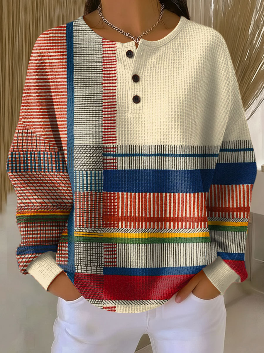 Hillevi | Henley-tröja i våffelstickning med patchwork-mönster – Bekvämt och avslappnat stickat