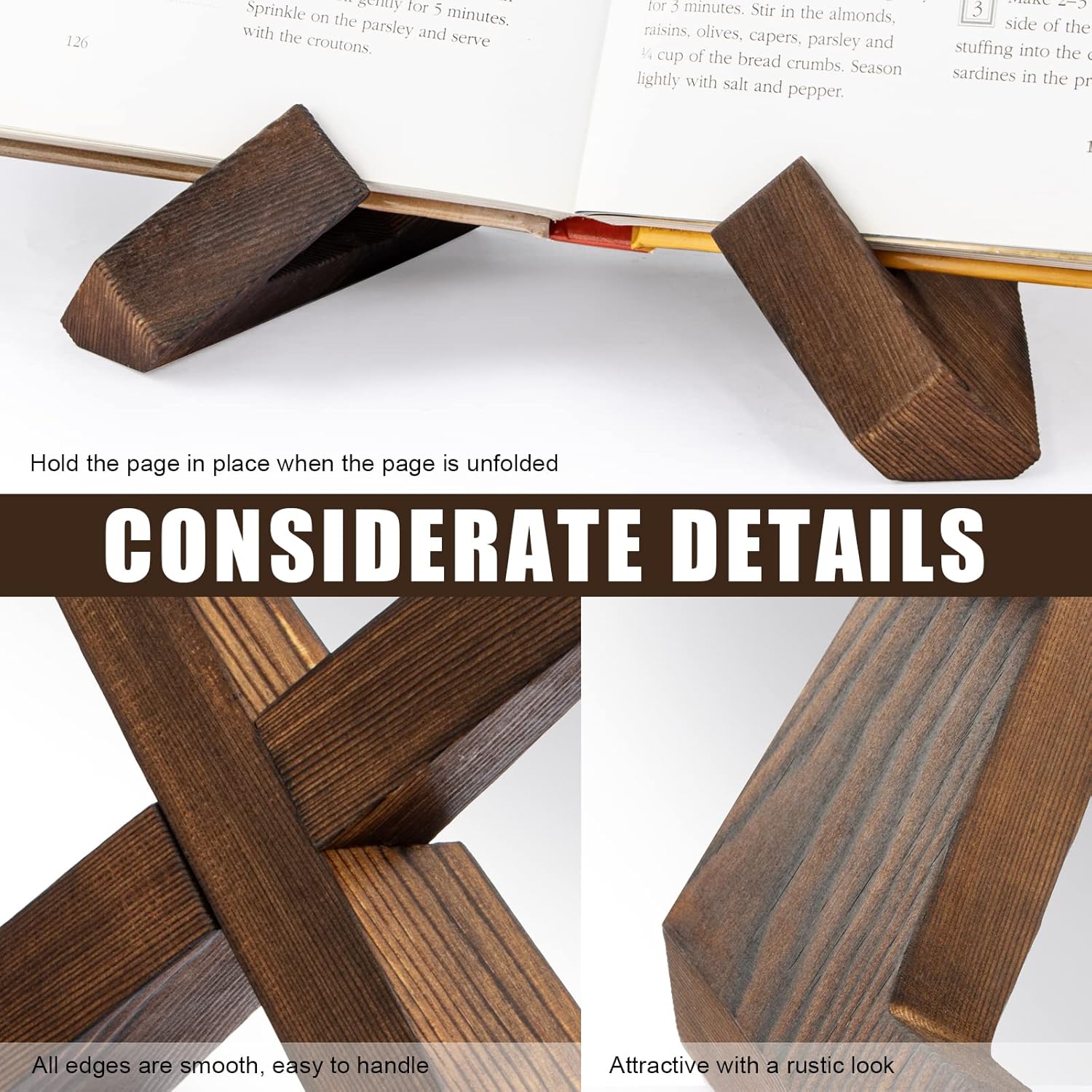 Rustikt kokboksställ i trä – justerbar recepthållare