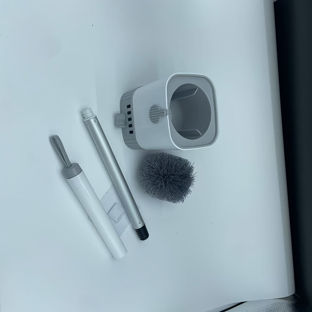 Hygienisk badrumsborste och vägghållare – kladdfri design med greppvänligt handtag