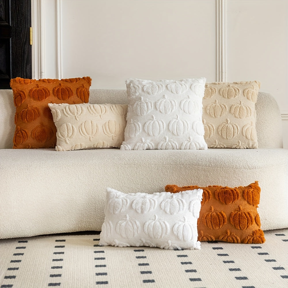 Plyschigt pumpaörngott – Mjukt fuskpäls-kuddfodral för mysig höst- och höstinredning