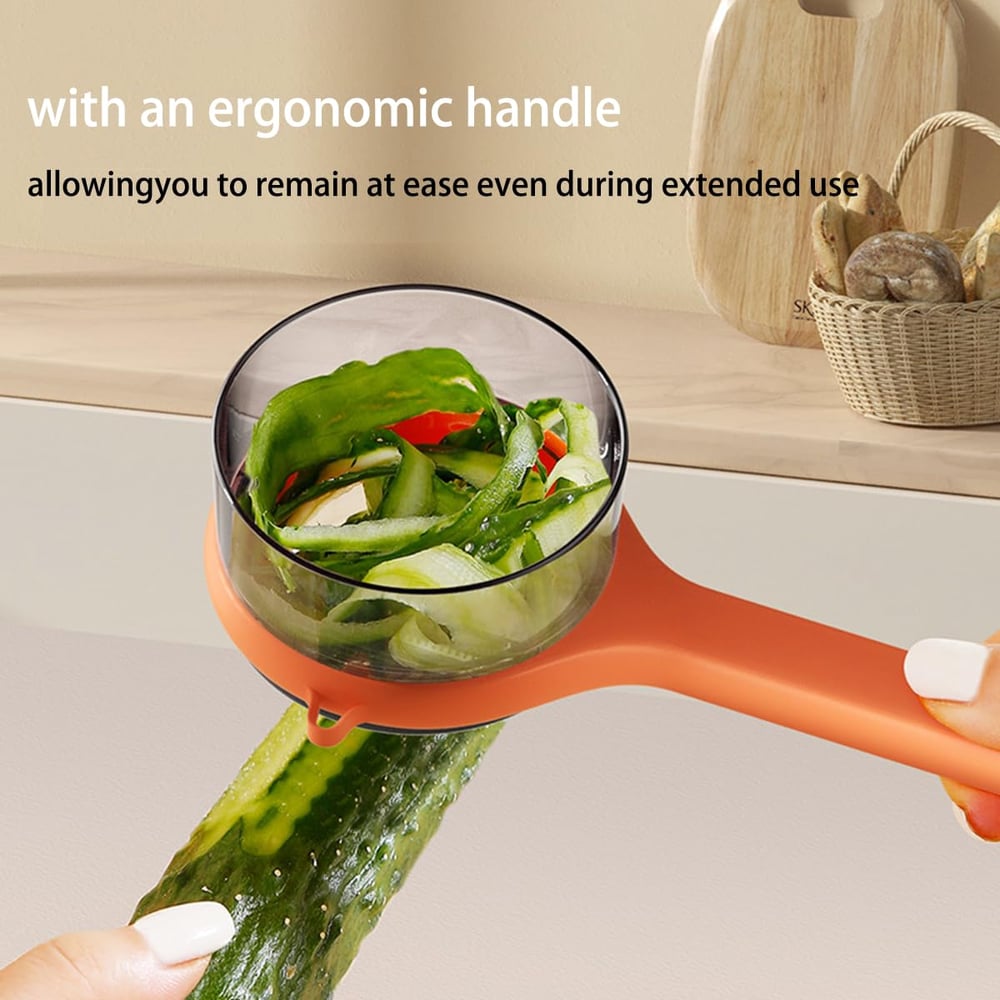 Ergonomisk 2-i-1-skalare med integrerad avfallsuppsamlare — Ett kladdfritt köksnödvändigt