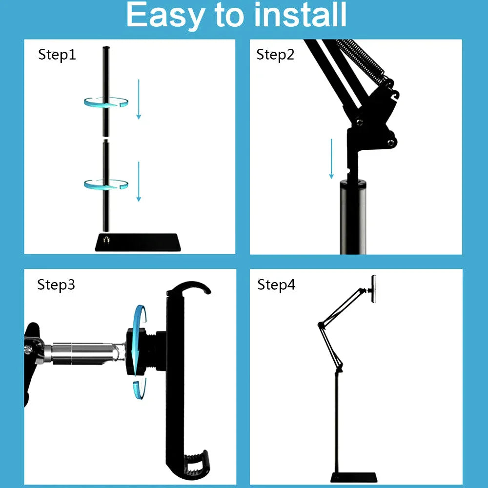 Universellt 360° justerbart golvstativ för surfplatta – hopfällbart och roterande hållare