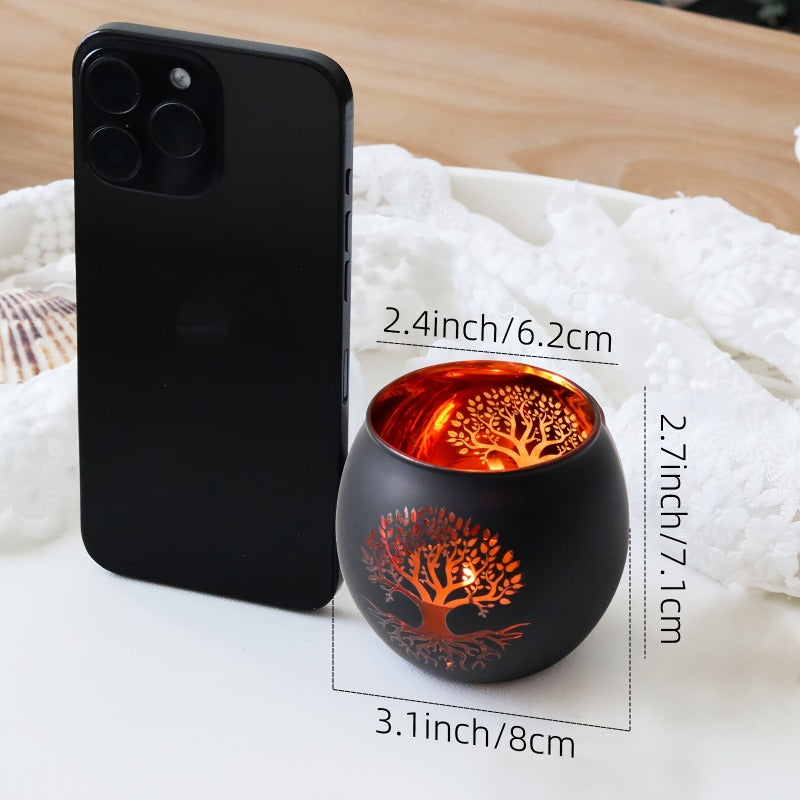 Glasljushållare i Livets Träd – Elegant ljusdekor i guld och svart för bröllop och bordsdekorationer