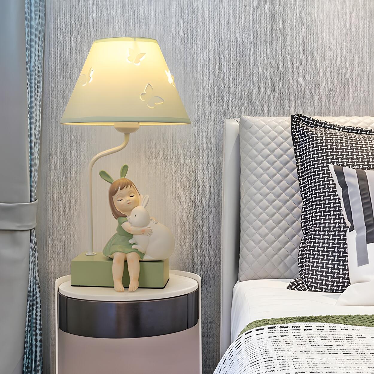 Söt rosa tecknad bordslampa för flickors sovrumsinredning