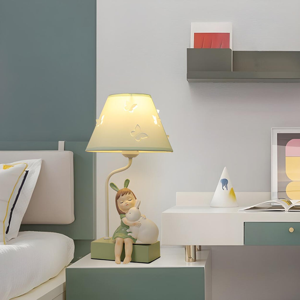 Söt rosa tecknad bordslampa för flickors sovrumsinredning