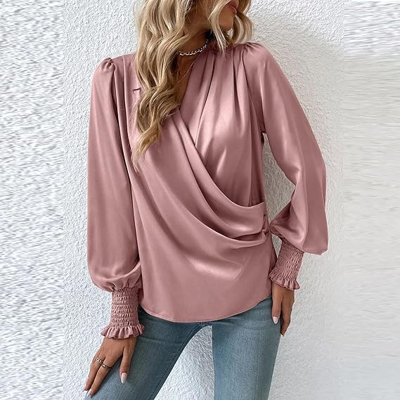 Yvette | V-ringad blus med smockade manschetter - Chic, avslappnad topp