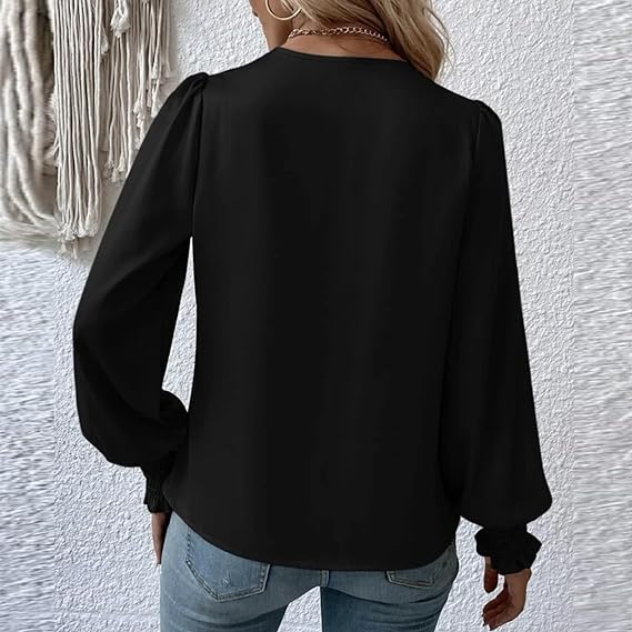 Yvette | V-ringad blus med smockade manschetter - Chic, avslappnad topp