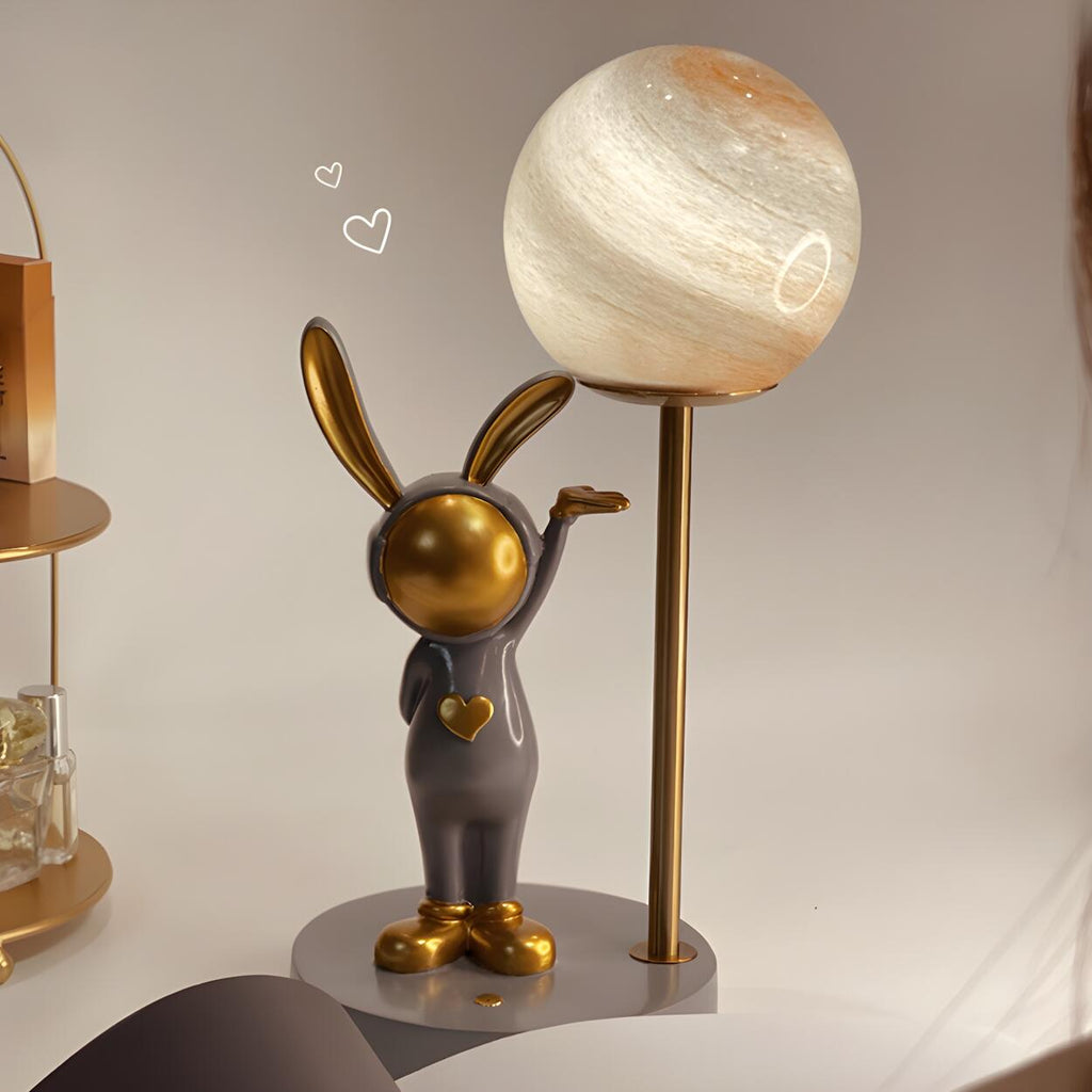 Nyckfull Bunny Globe-bordslampa med glasskärm och metallfot