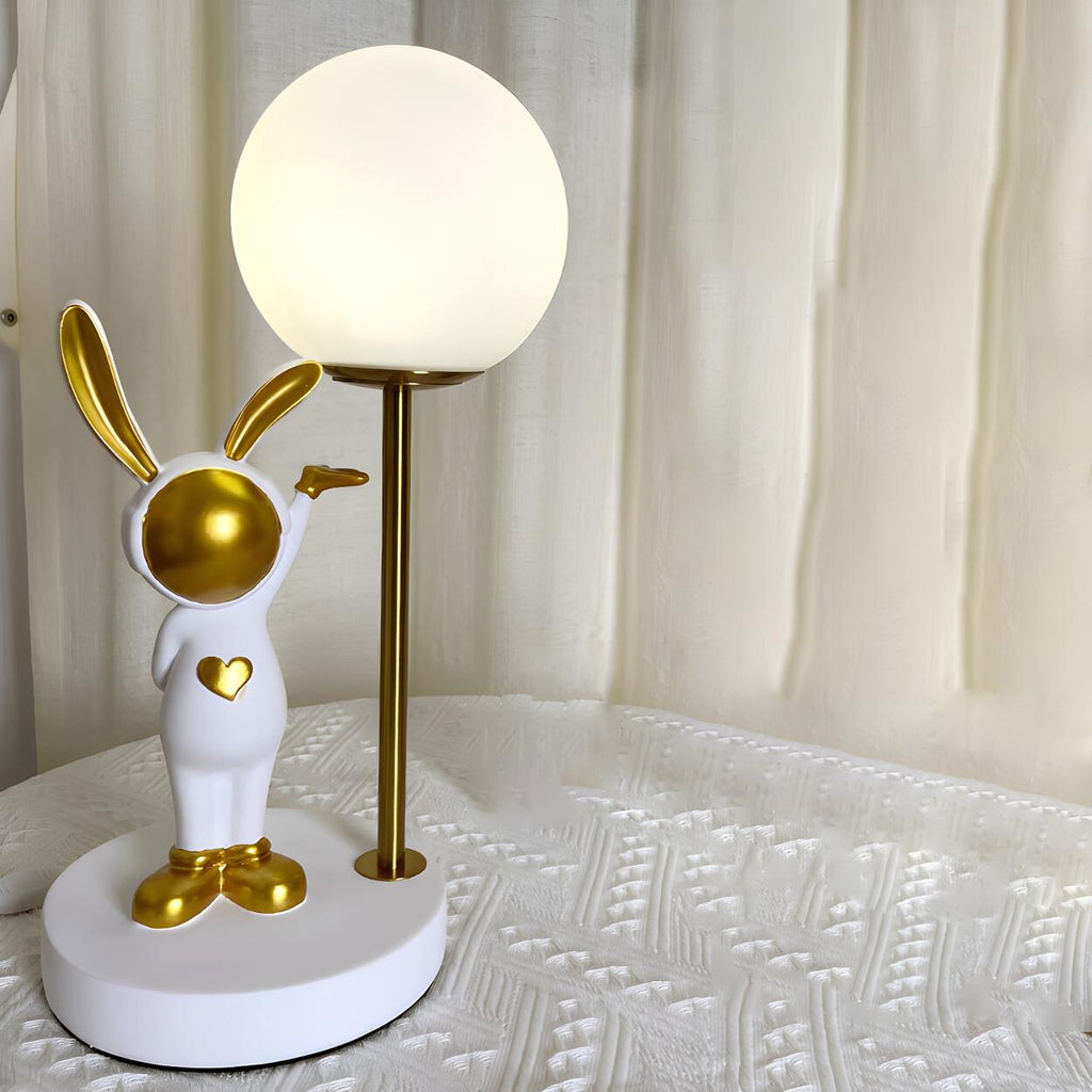 Nyckfull Bunny Globe-bordslampa med glasskärm och metallfot