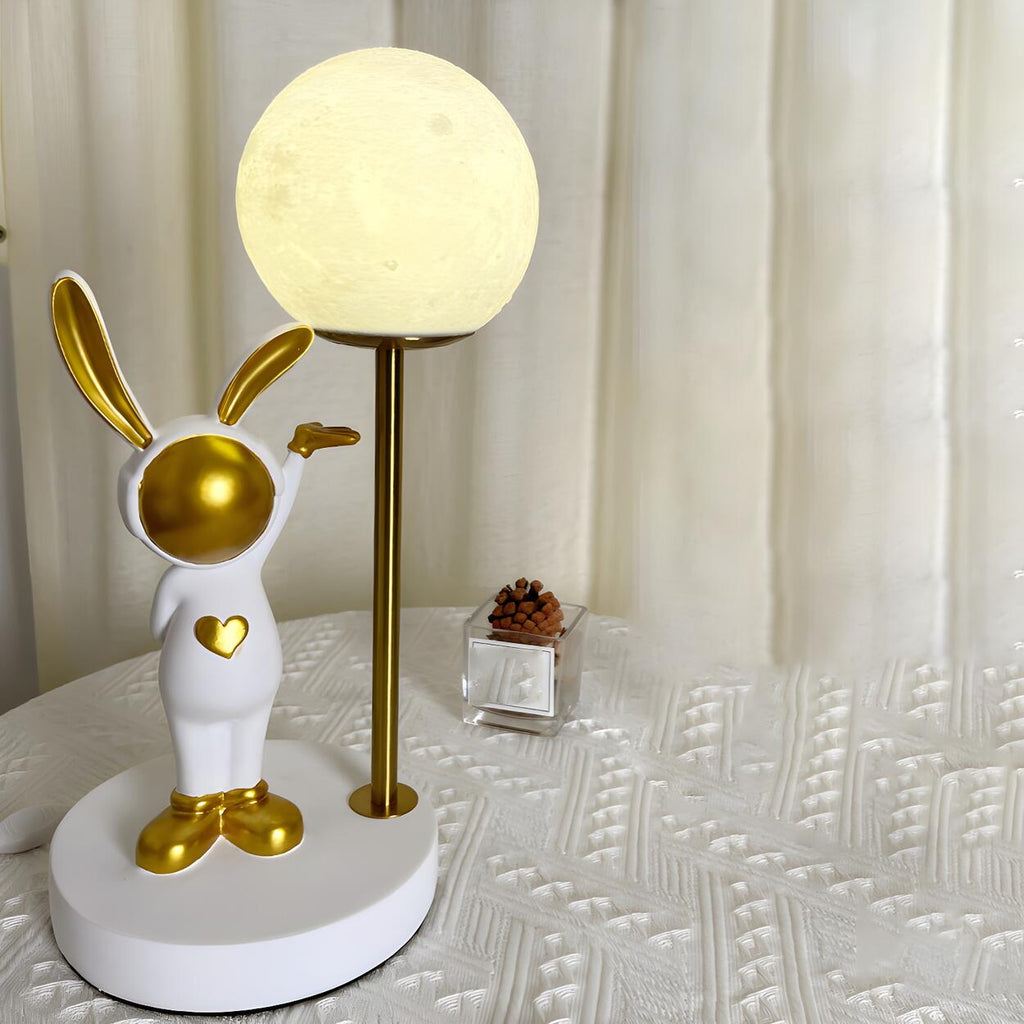 Nyckfull Bunny Globe-bordslampa med glasskärm och metallfot
