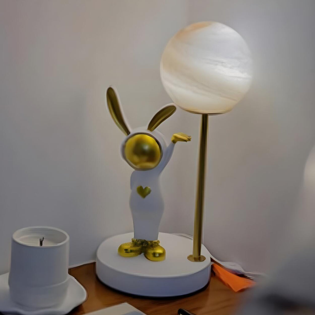 Nyckfull Bunny Globe-bordslampa med glasskärm och metallfot